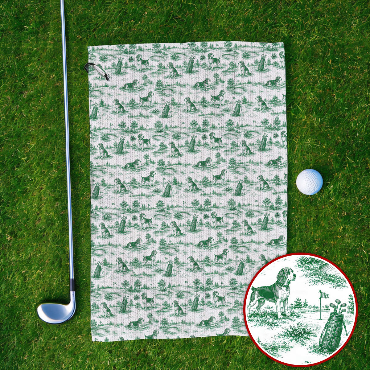 Beagle Toile De Jouy Golf Towel, Vintage Dog Pattern Golf Towels, Beagle Lover Golf Gift