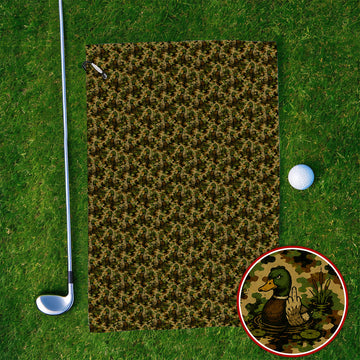 Funny Mallard Duck Golf Towel, Camo Duck Pattern Towels, Hunting Gift For Golf Lovers
