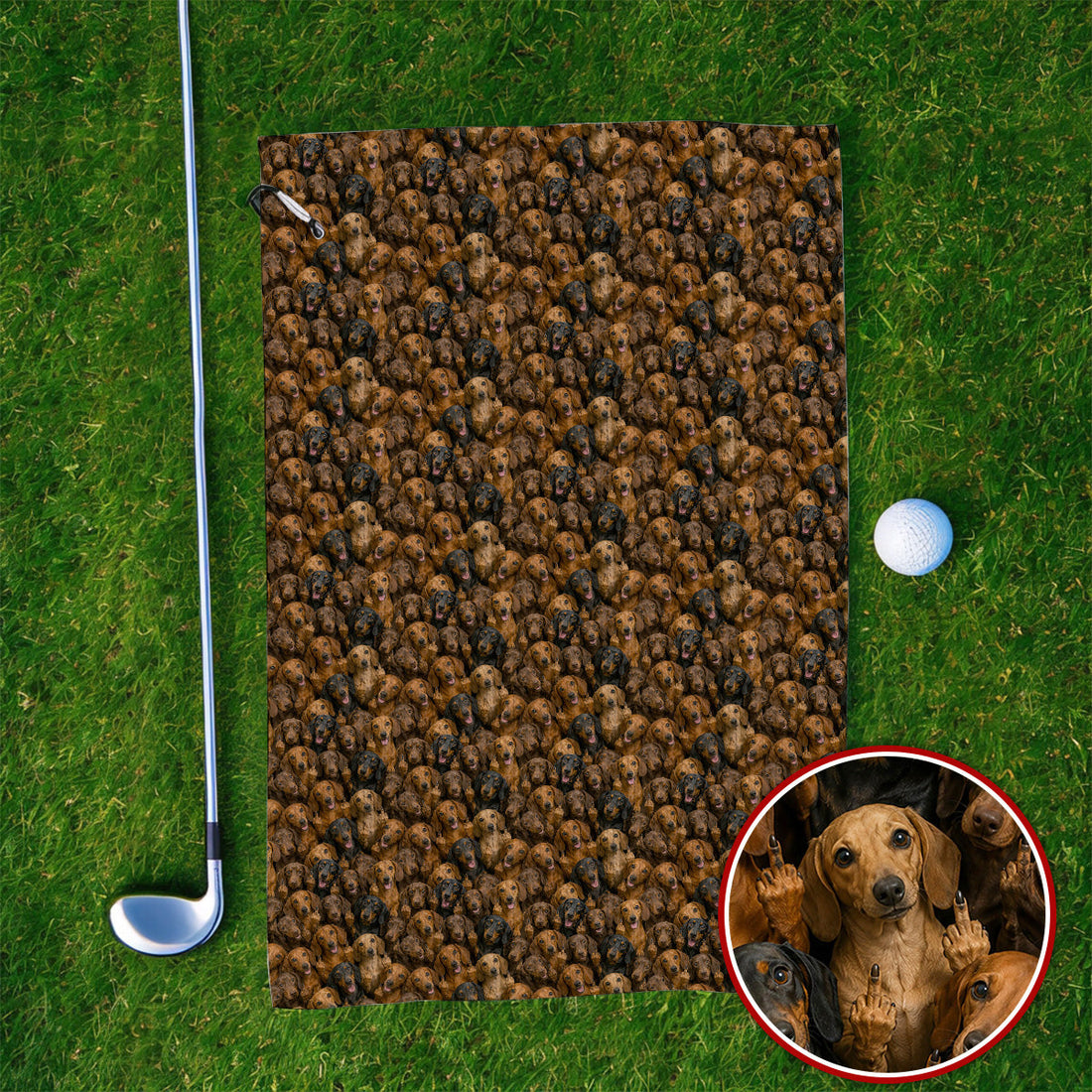 Funny Dachshund Golf Towel, Wiener Dog Pattern Golf Towels, Doxie Lover Gift For Golfer