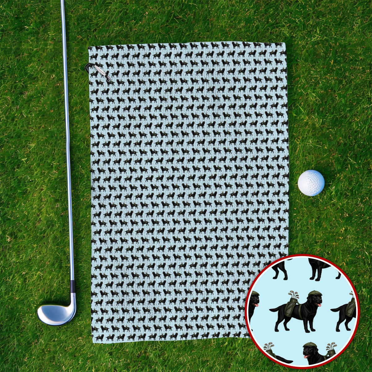 Black Lab Pattern Golf Towels, Crazy Labrador Golf Towel, Golf Gift For Golfer