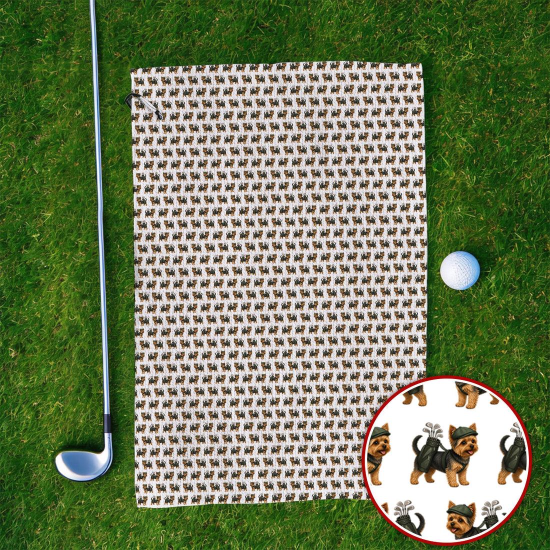 Yorkie Golf Pattern Golf Towels, Yorkshire Terrier Golf Towel, Golf Gift For Golfer