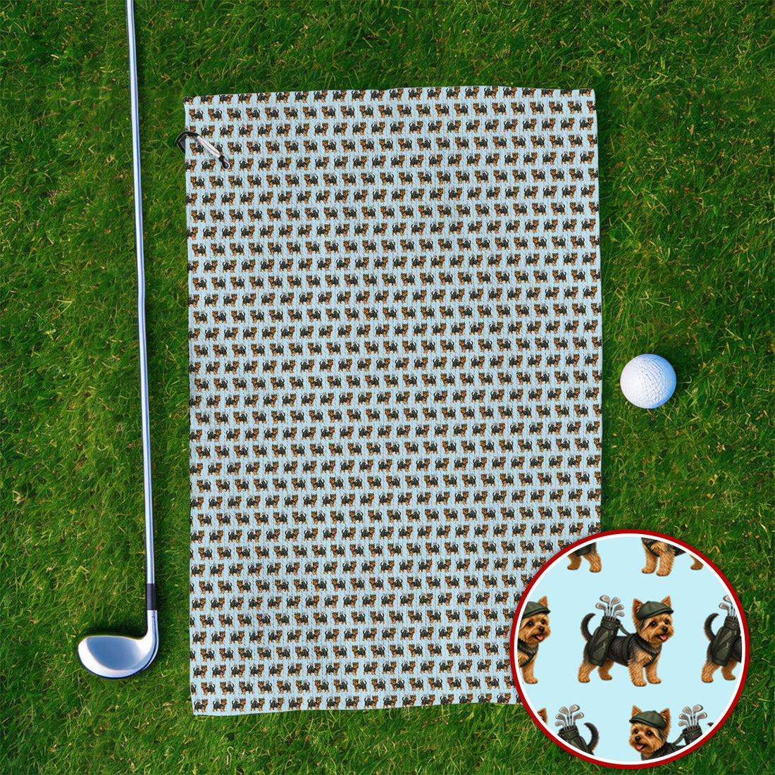 Yorkie Golf Pattern Golf Towels, Yorkshire Terrier Golf Towel, Golf Gift For Golfer