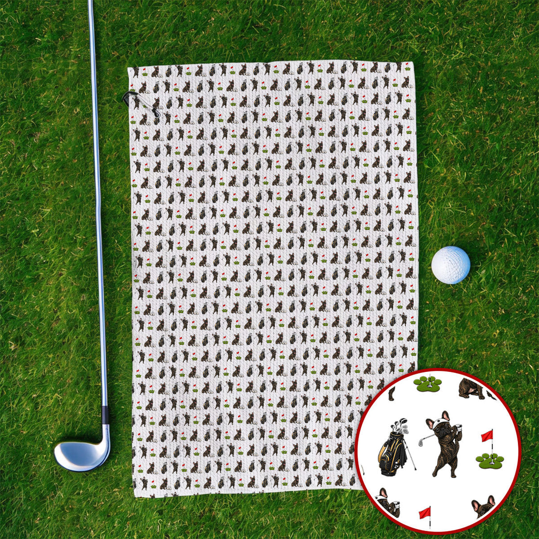 Brindle French Bulldog Golf Towel, Funny Frenchie Pattern Golf Towels, Golf Dad Gift
