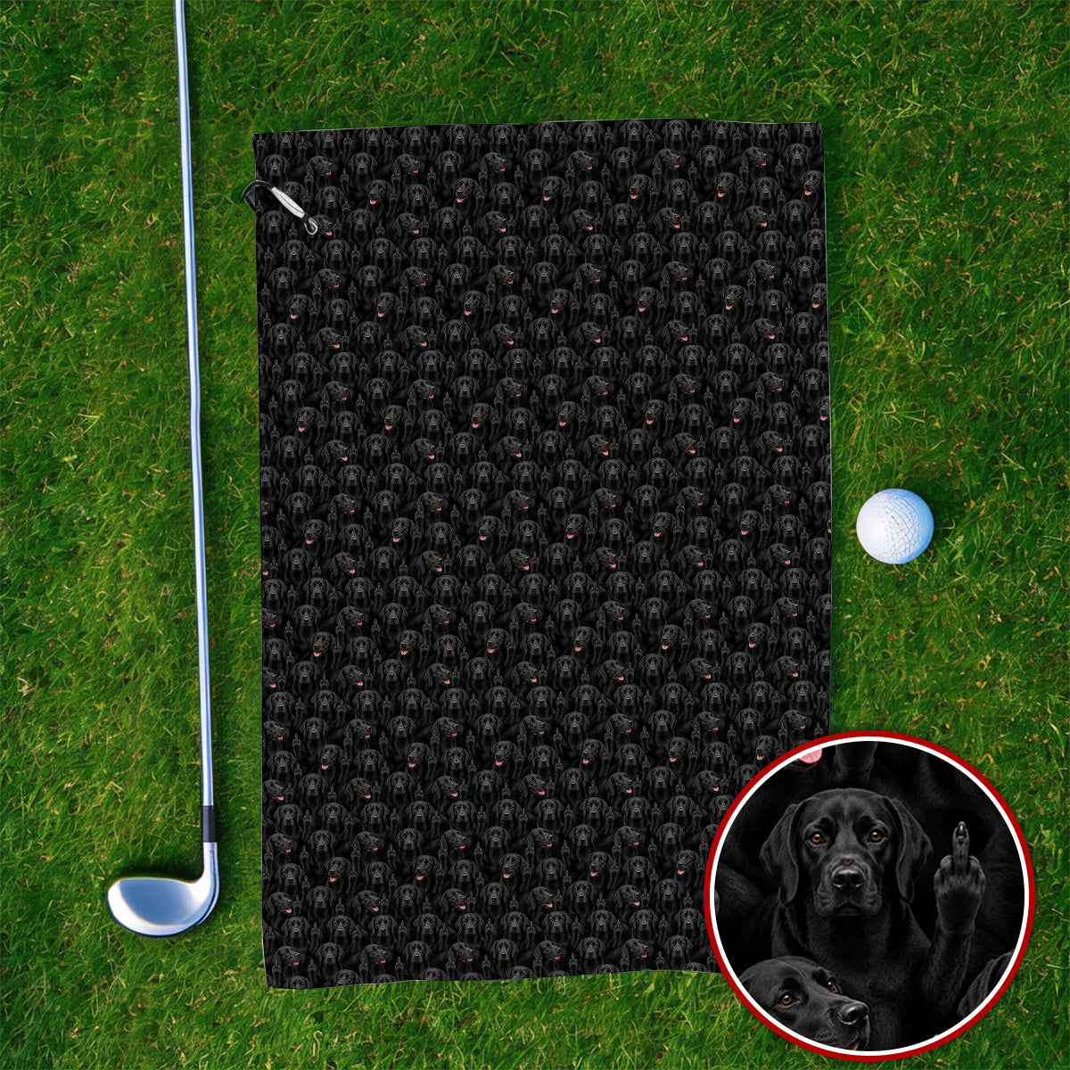 Black Labrador Middle Finger Golf Towel, Funny Pattern Golf Towels, Dog Lover Golf Gift