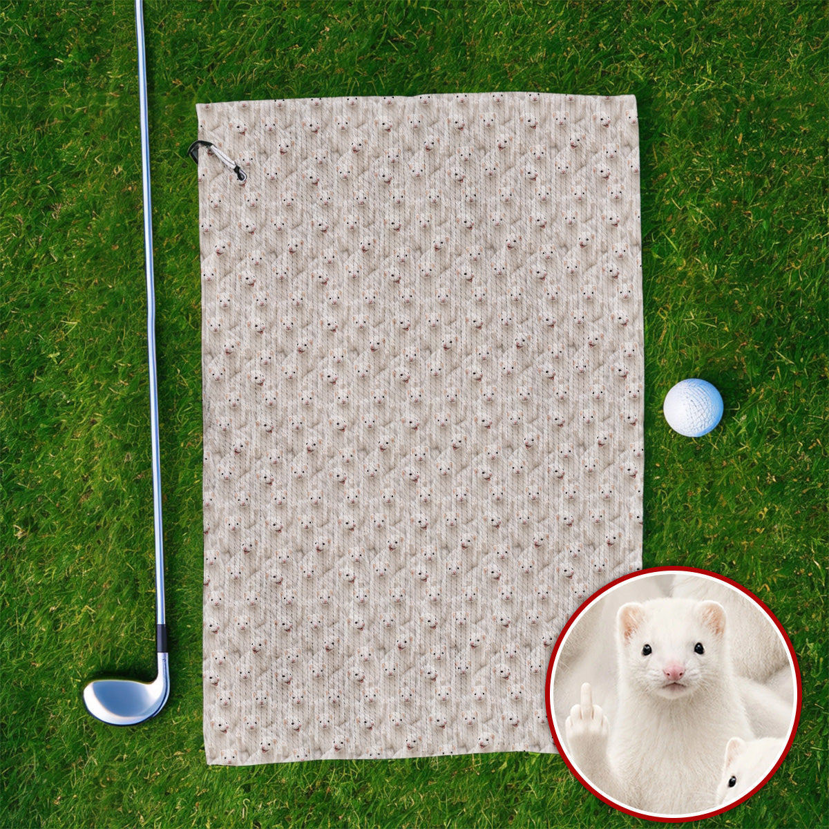 White Ferret Pattern Golf Towels, Funny Ferret Golf Towel, Golf Gift For Golfer