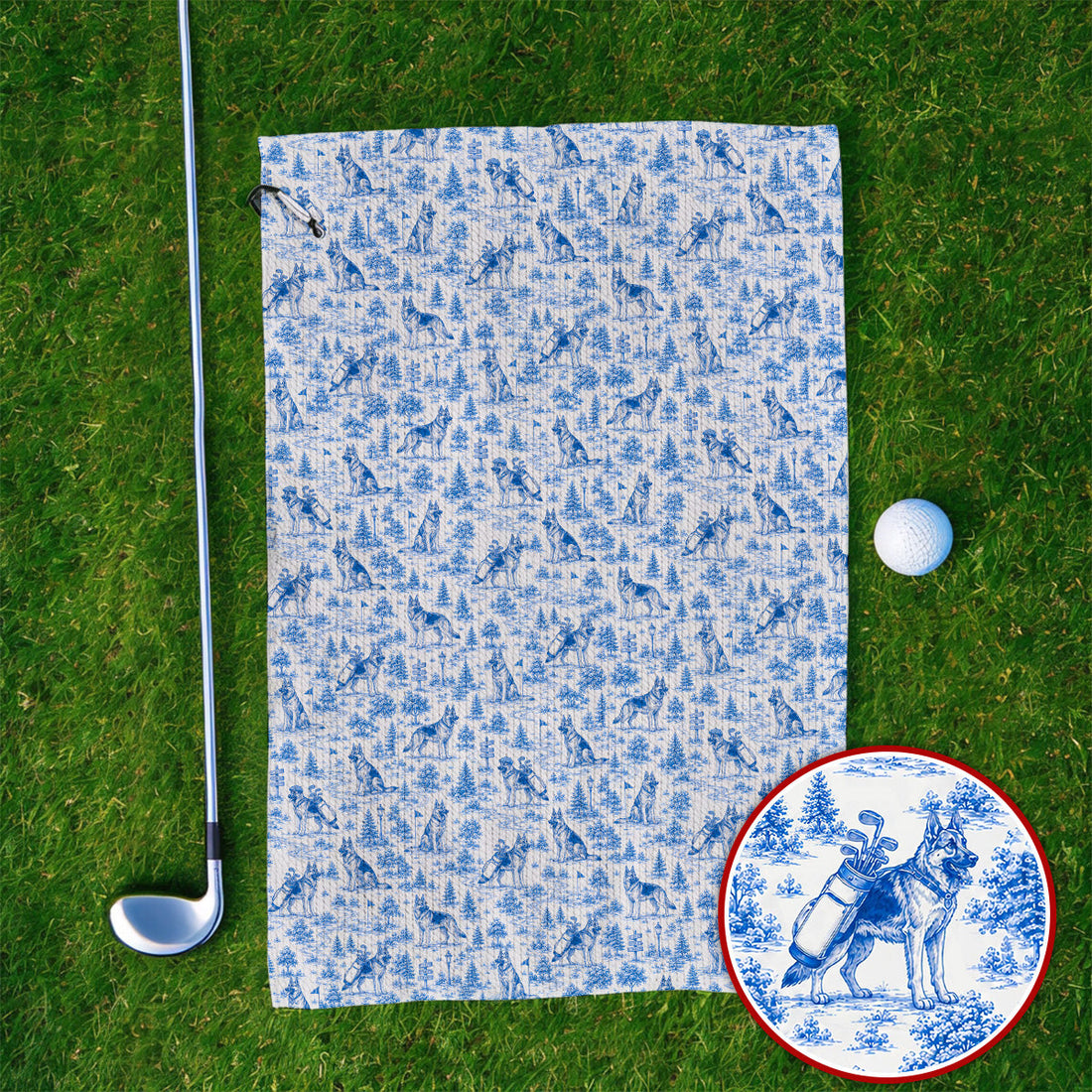 Toile De Jouy German Shepherd Golf Towels, German Shepherd Pattern Golf Towel, Dog Dad Golf Gift