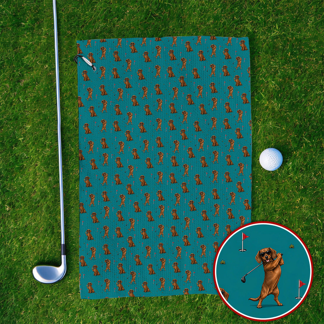 Wiener Dog Golf Pattern Towels, Dachshund Lover Golf Towel, Unique Golf Gift For Golfer