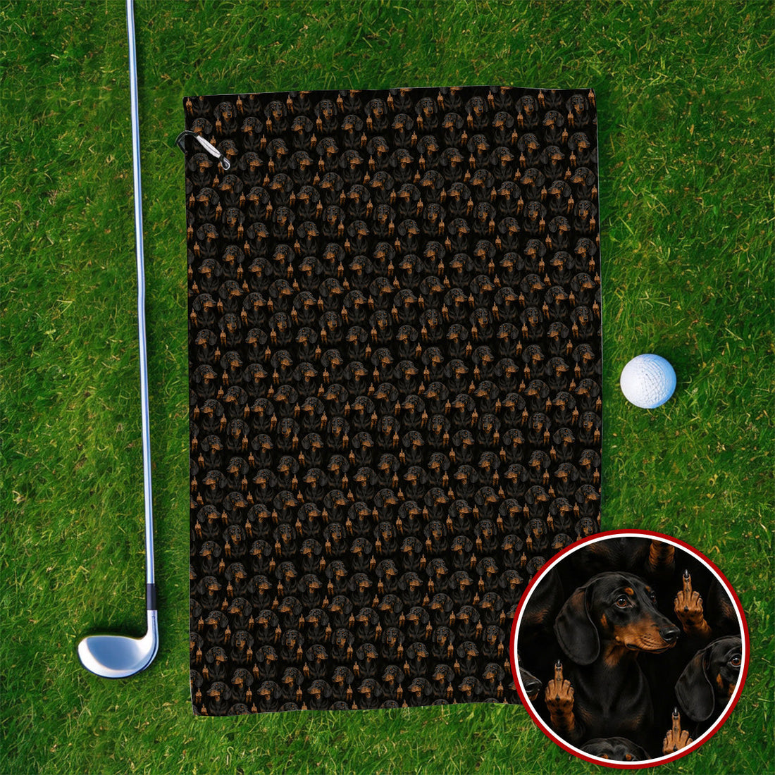 Funny Dachshund Golf Towels, Wiener Dog Pattern Golf Towel, Crazy Dog Dad Golf Apparel