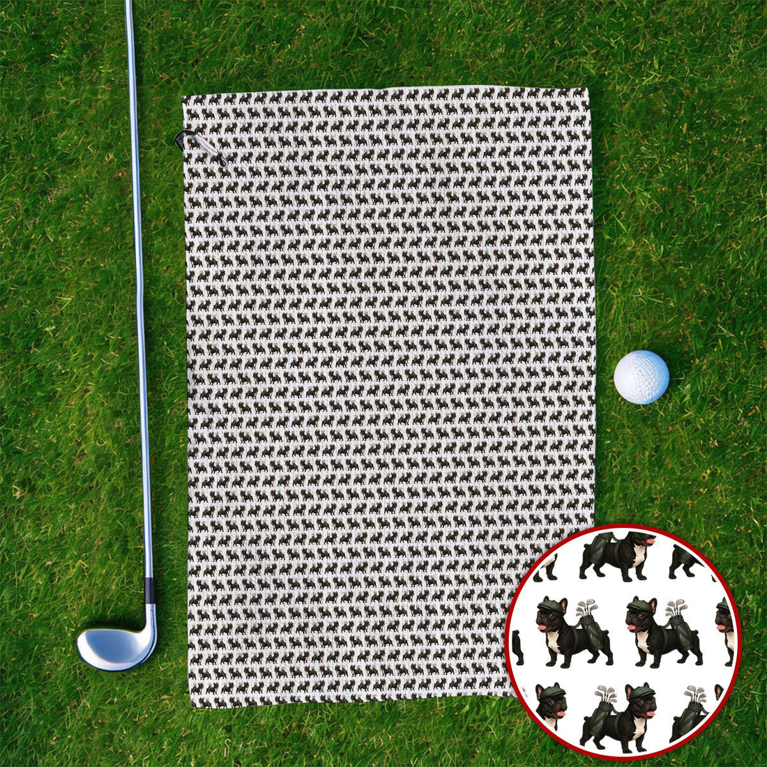 Black French Bulldog Golf Towel, Frenchie Pattern Golf Towels, Funny Dog Dad Gift