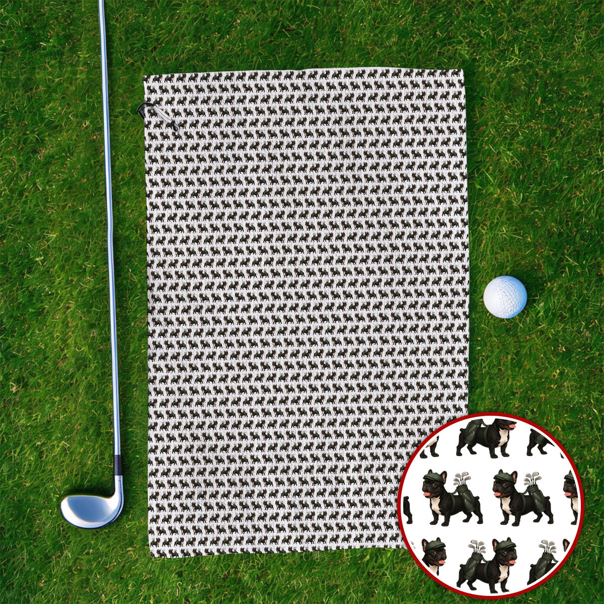 Black French Bulldog Golf Towel, Frenchie Pattern Golf Towels, Funny Dog Dad Gift