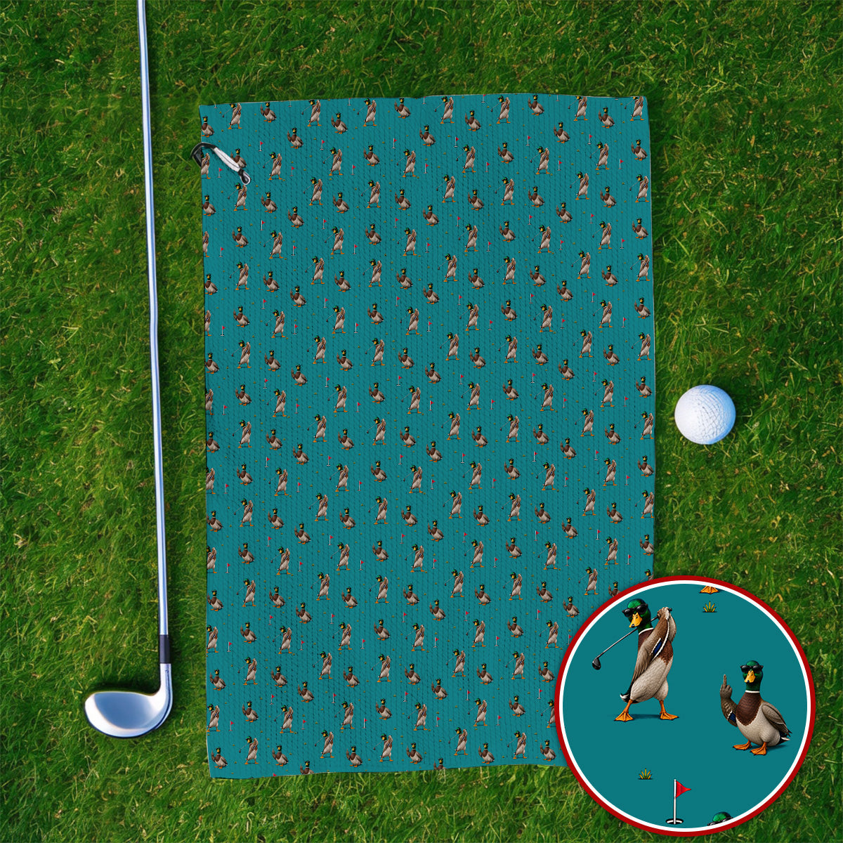 Funny Mallard Duck Golf Towel, Waterfowl Golf Pattern Towels, Gift For Duck Hunting & Golf Lovers