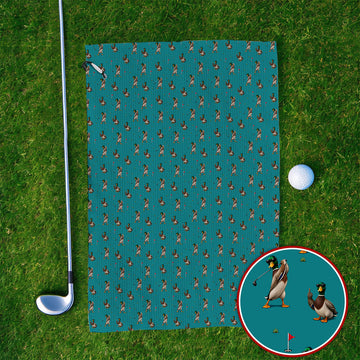 Funny Mallard Duck Golf Towel, Waterfowl Golf Pattern Towels, Gift For Duck Hunting & Golf Lovers