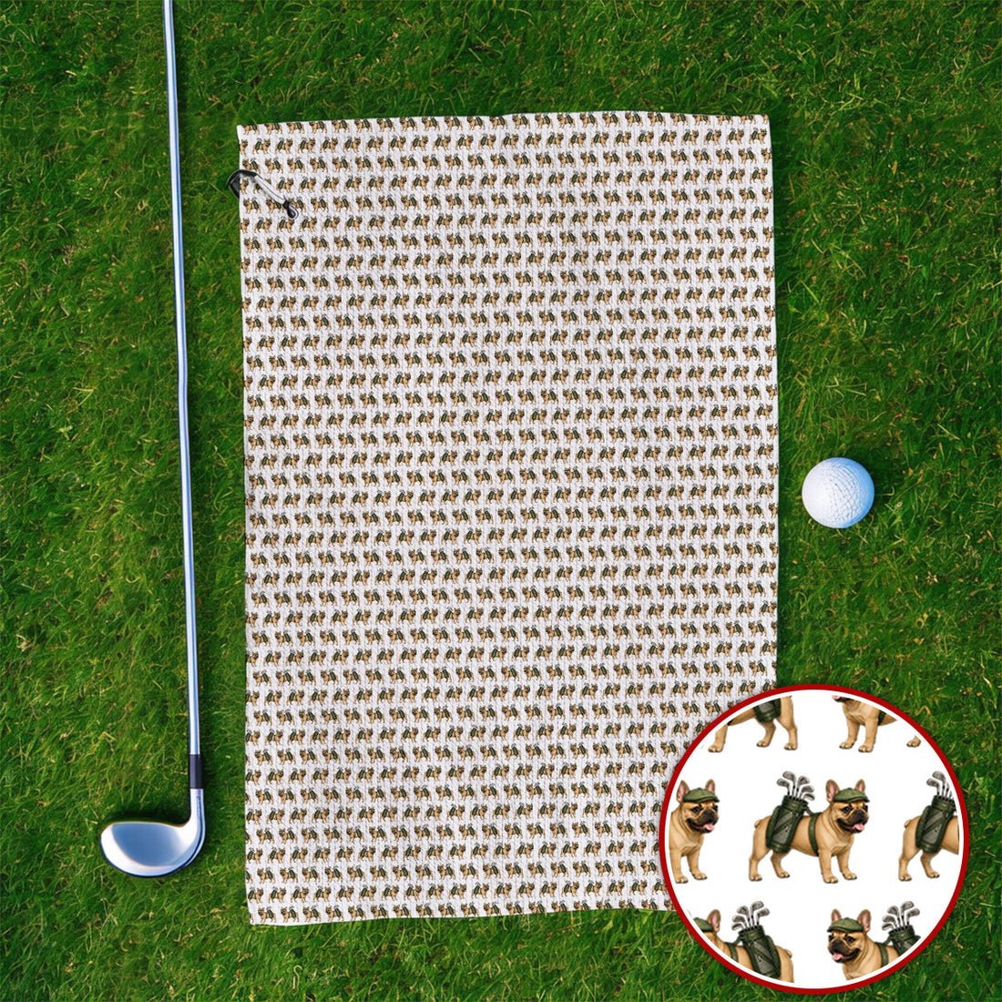 French Bulldog Pattern Golf Towel, Funny Frenchie Dog Towels, Golf Gift For Golfer