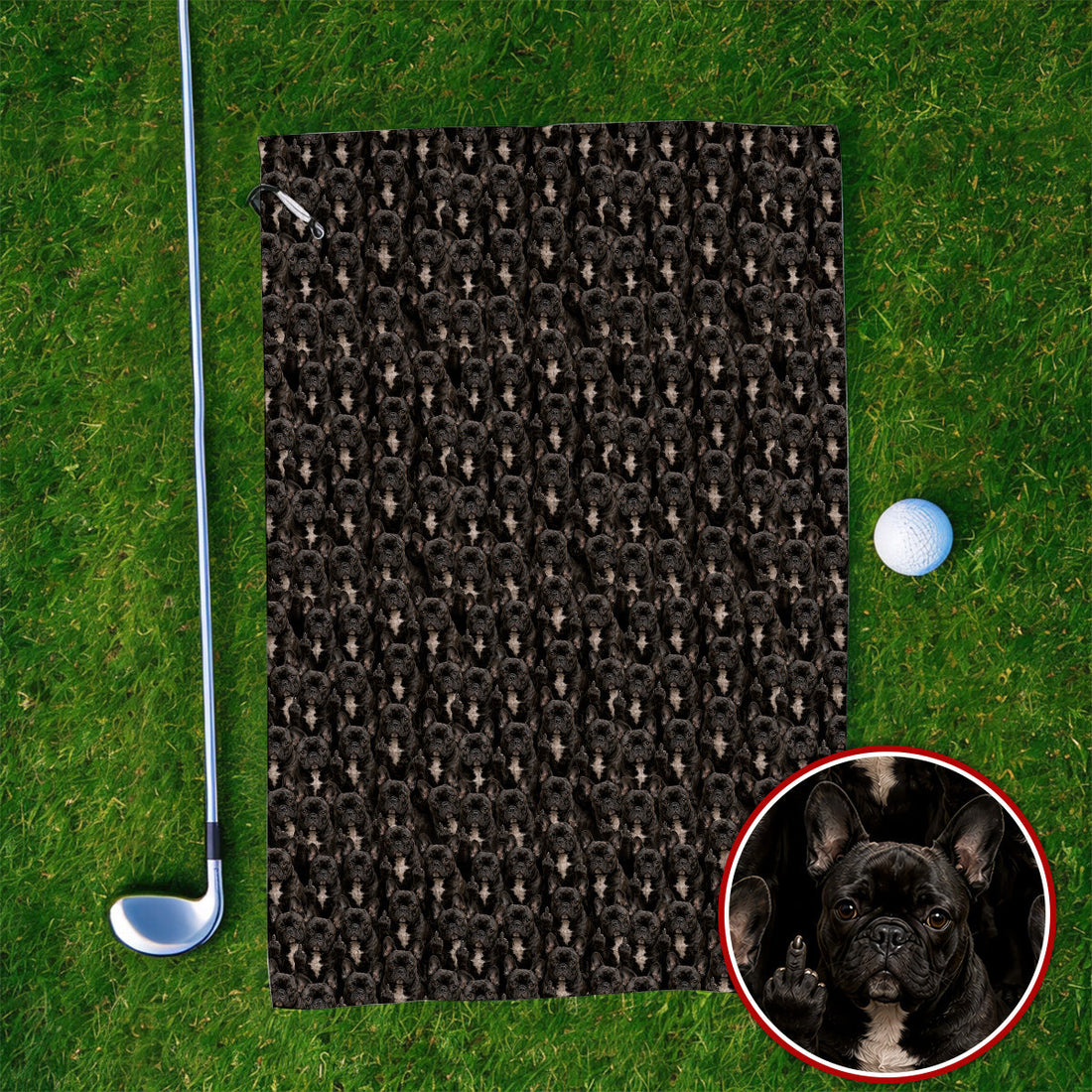 Black French Bulldog Pattern Golf Towels, Funny Frenchie Golf Towel, Dog Dad Golf Gift