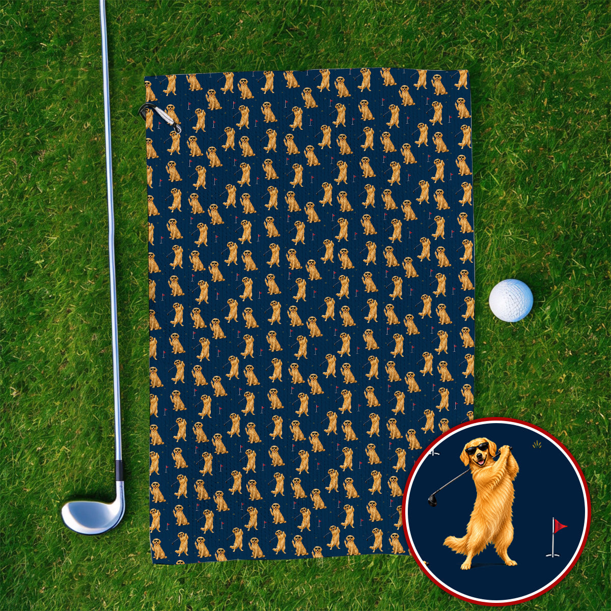 Golden Retriever Fairway Golf Towel, Golf Dog Pattern Towels, Gift For Golden Retriever Owners