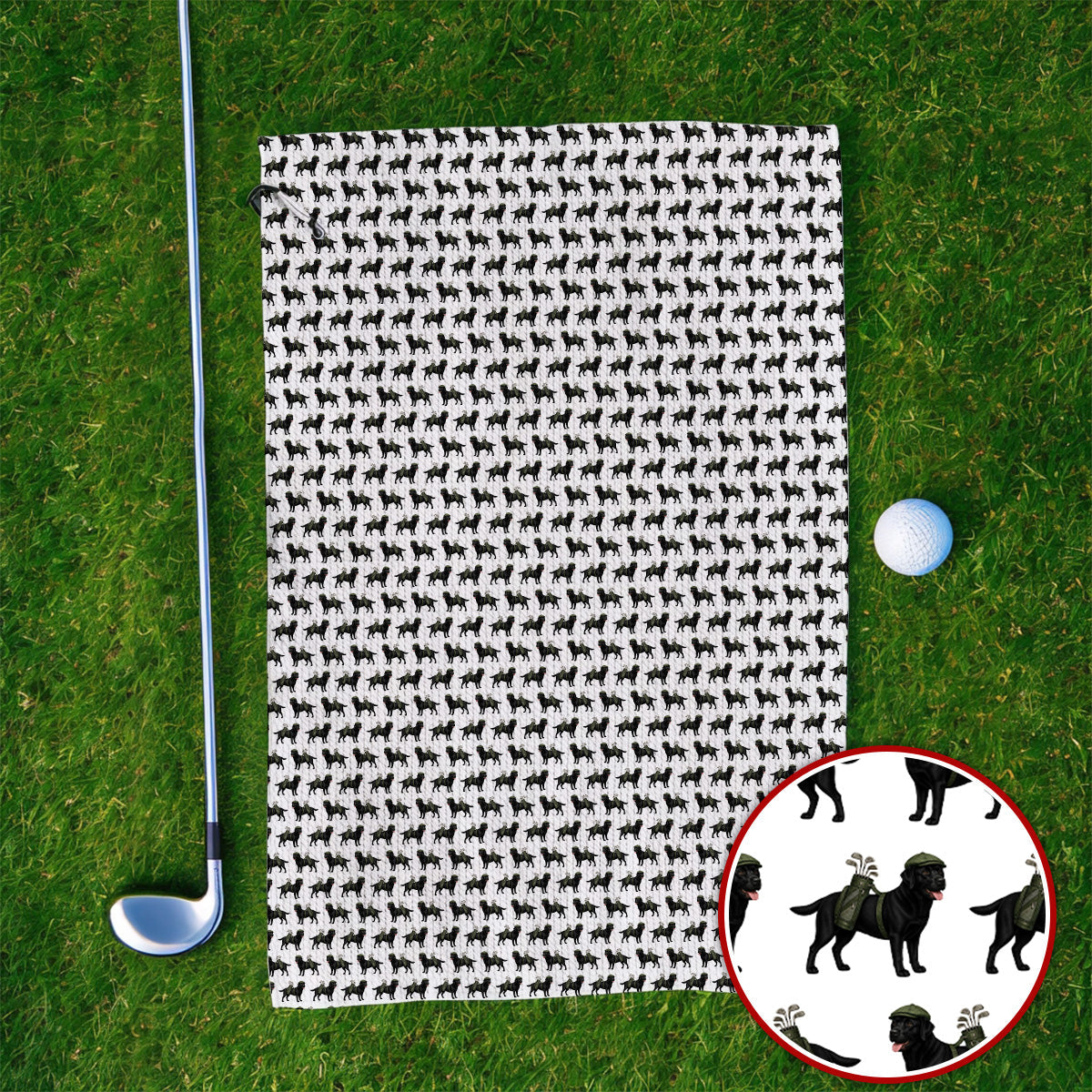 Black Lab Pattern Golf Towels, Crazy Labrador Golf Towel, Golf Gift For Golfer