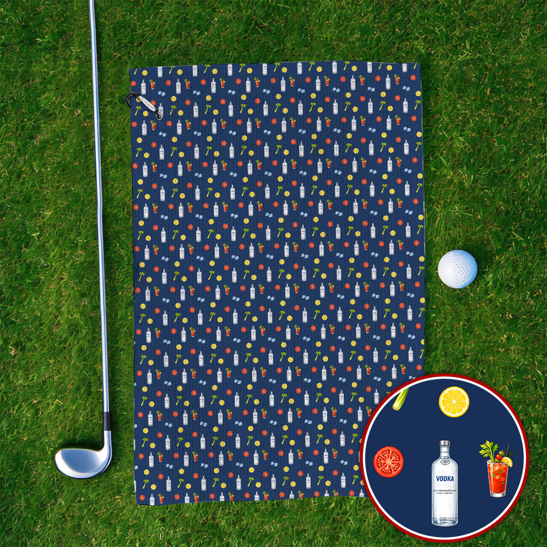 Bloody Mary Cocktail Golf Towel, Funny Golfer Drink Pattern Towels, Country Club Golf Apparel