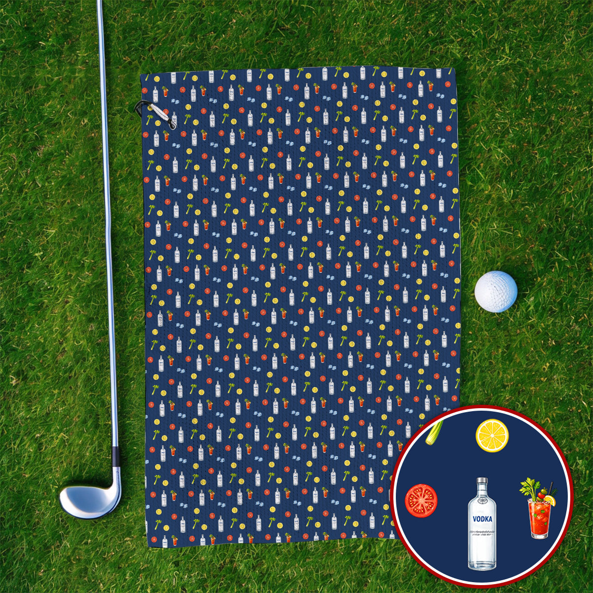 Bloody Mary Cocktail Golf Towel, Funny Golfer Drink Pattern Towels, Country Club Golf Apparel