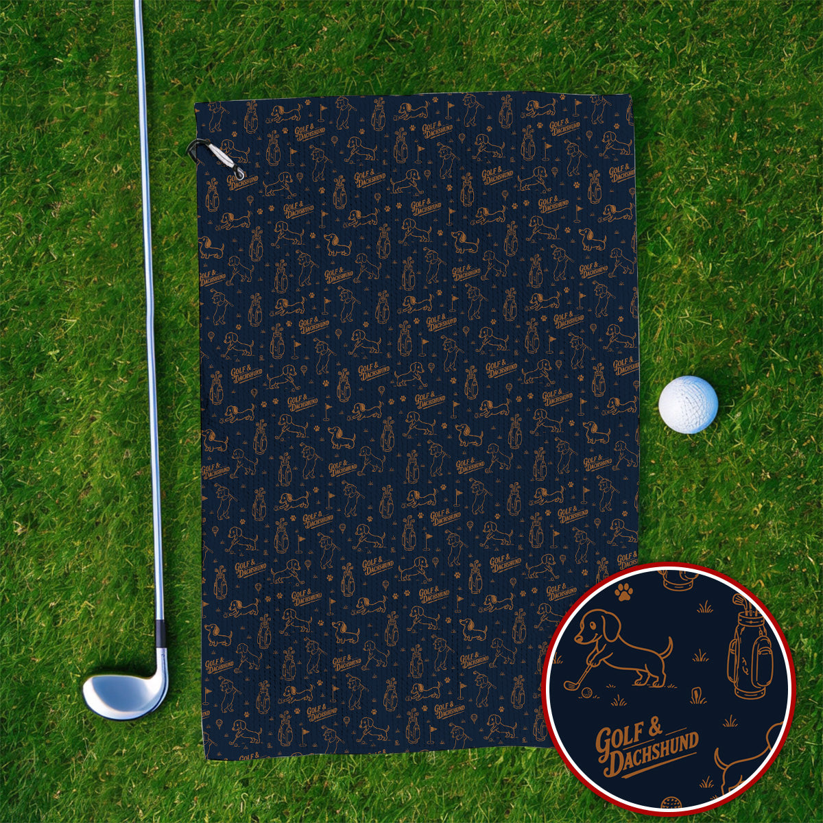 Golf & Dachshund Pattern Towels, Wiener Dog Golf Towel For Golfer, Funny Doxie Lover Gift