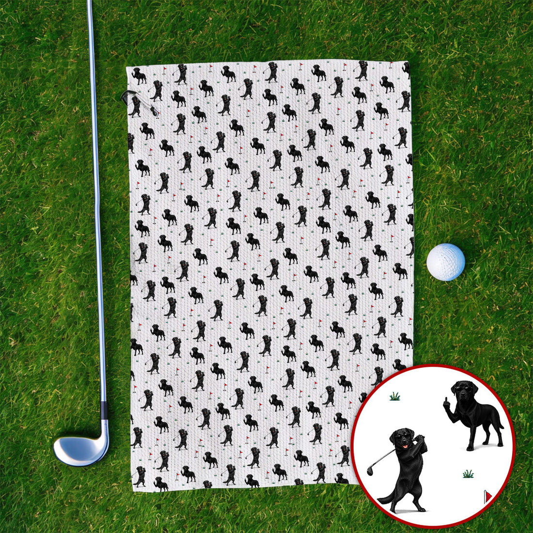 Funny Black Labrador Golf Towel, Lab Dog Pattern Golf Towels, Crazy Golf Gift For Golfer