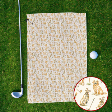 Vintage Golden Retriever Pattern Golf Towel, Golden Retriever Golf Towels, Perfect Gift For Golf Lovers