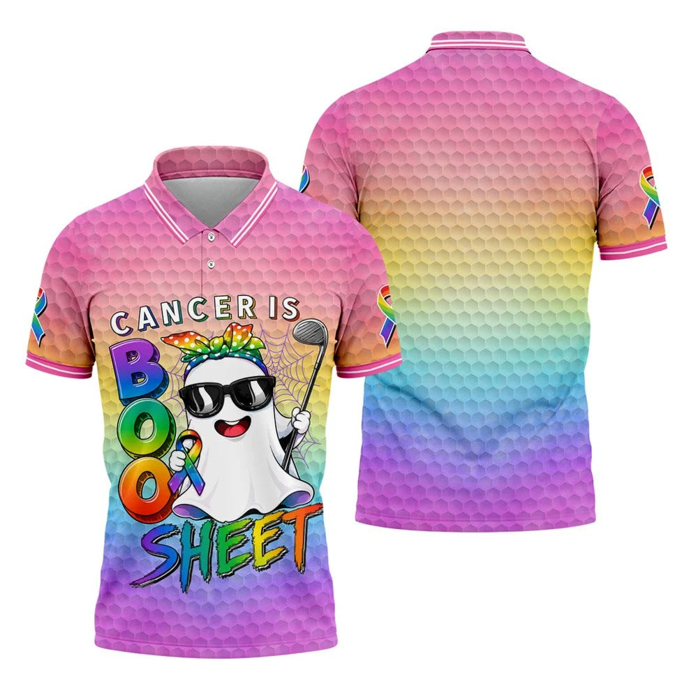 Cancer Is Boo Sheet Ghost Golf Polo Shirt, Golf Shirts For Men, Mens Golf Shirts