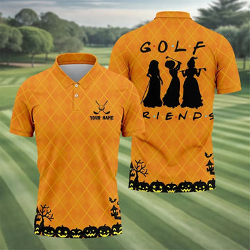 Your Name Golf Friends Horror Character Polo Shirt, Polo Shirts For Men, Halloween Shirt