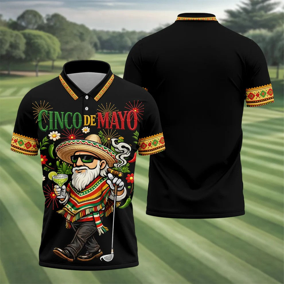 Margarita Man Cinco De Mayo Celebration Black Golf Shirt, Fiesta Theme Golf Shirts For Men
