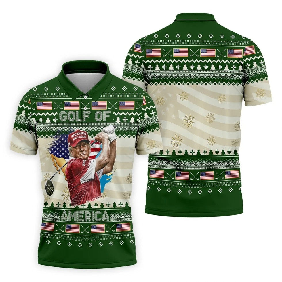 Trump Golf Of America Christmas Golf Shirt Men's Funny Golf Polo Shirts, Unique Gift For Golfer, Christmas Golf Gift