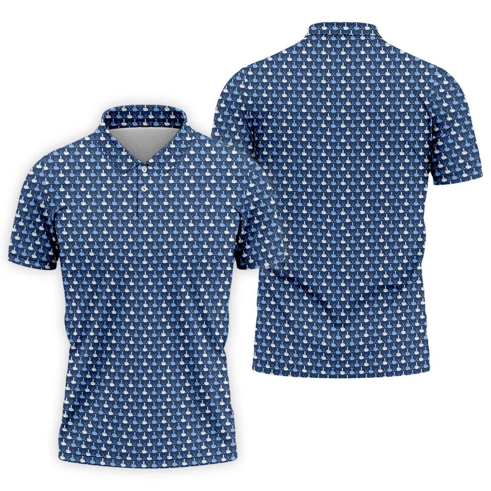 Blue Funny Middle Finger Golf Pattern Polo Shirt, Golf Polo Shirts For Men, Mens Golf Apparel