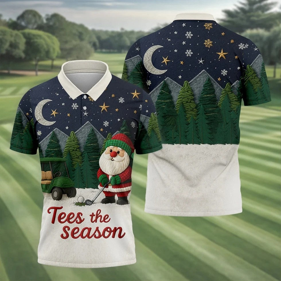 Santa Golfing Tees The Season Night Theme Golf Tops For Men, Christmas Golf Shirt, Polo Shirts For Men