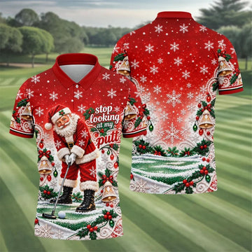 Red Snowflake Santa Putt Christmas Golf Polo, Mens Polo Shirts, Golf Shirts For Men