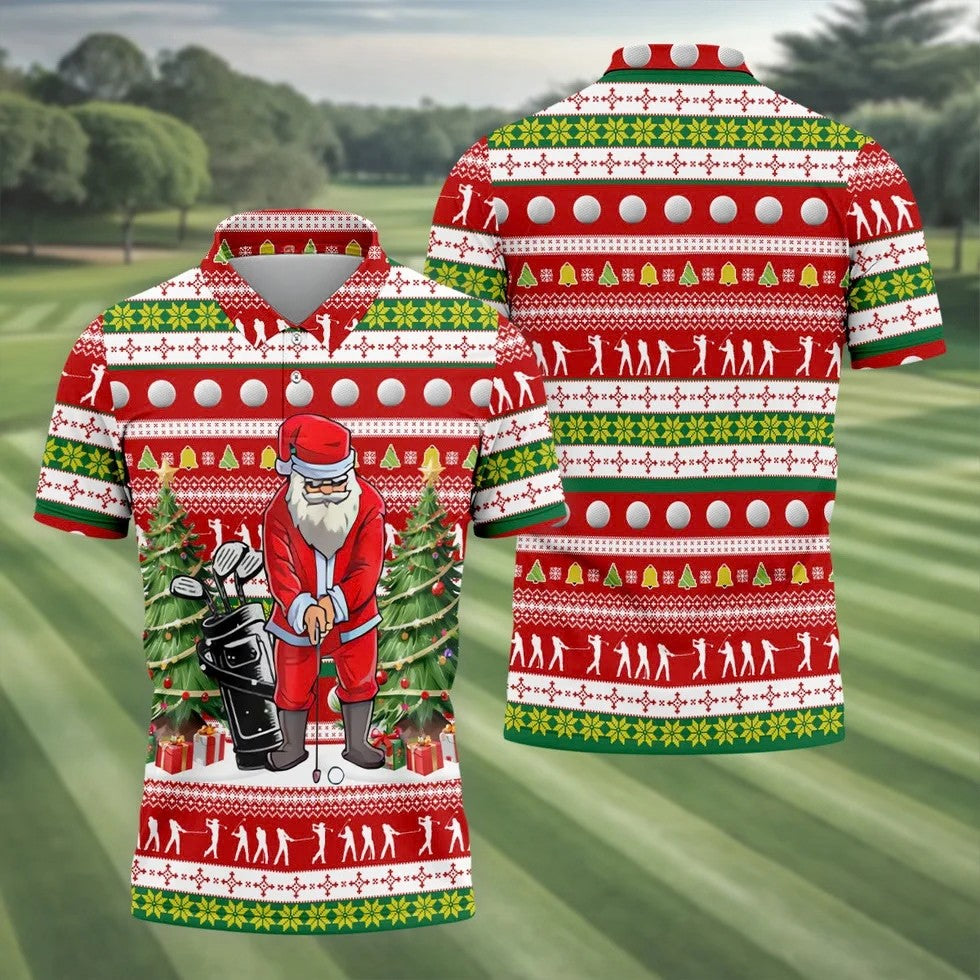 The Santa Claus Golf Pose Christmas Golf Shirt, Fun Golf Shirts For Men, Christmas Presents For Golfers
