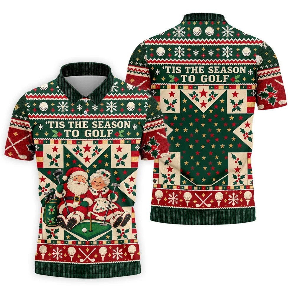 Tis The Season To Golf Christmas Golf Shirt, Funny Mens Golf Shirts, Mens Golf Polo