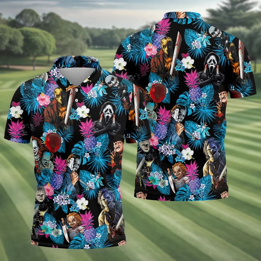 Tropical Horror Character Halloween Golf Shirt, Golf Shirts For Men, Mens Golf Apparel