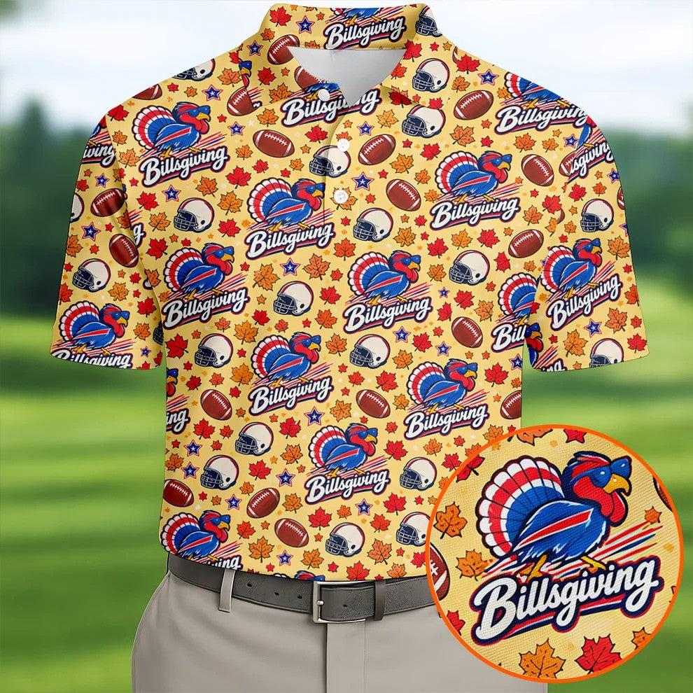 Yellow Football Leaves Thanksgiving Golf Shirt, Golf Shirts For Men, Mens Golf Shirts