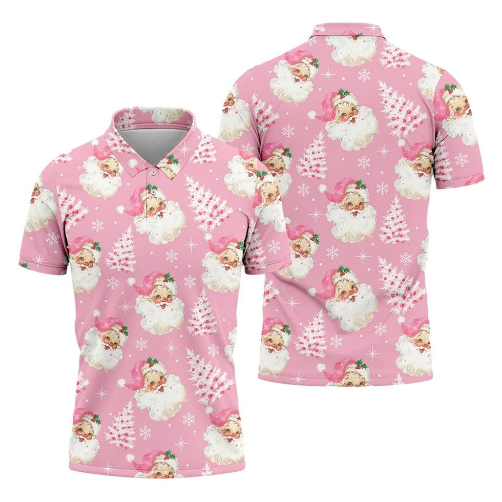 Pink Santa Claus Christmas Golf Shirt, Cute Golf Outfit, Polo Shirts For Men, Golf Gift For Men