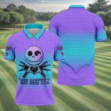 You Matter Suicide Prevention Skeleton Heart Hand Polo Shirts For Men, Mens Golf Polo