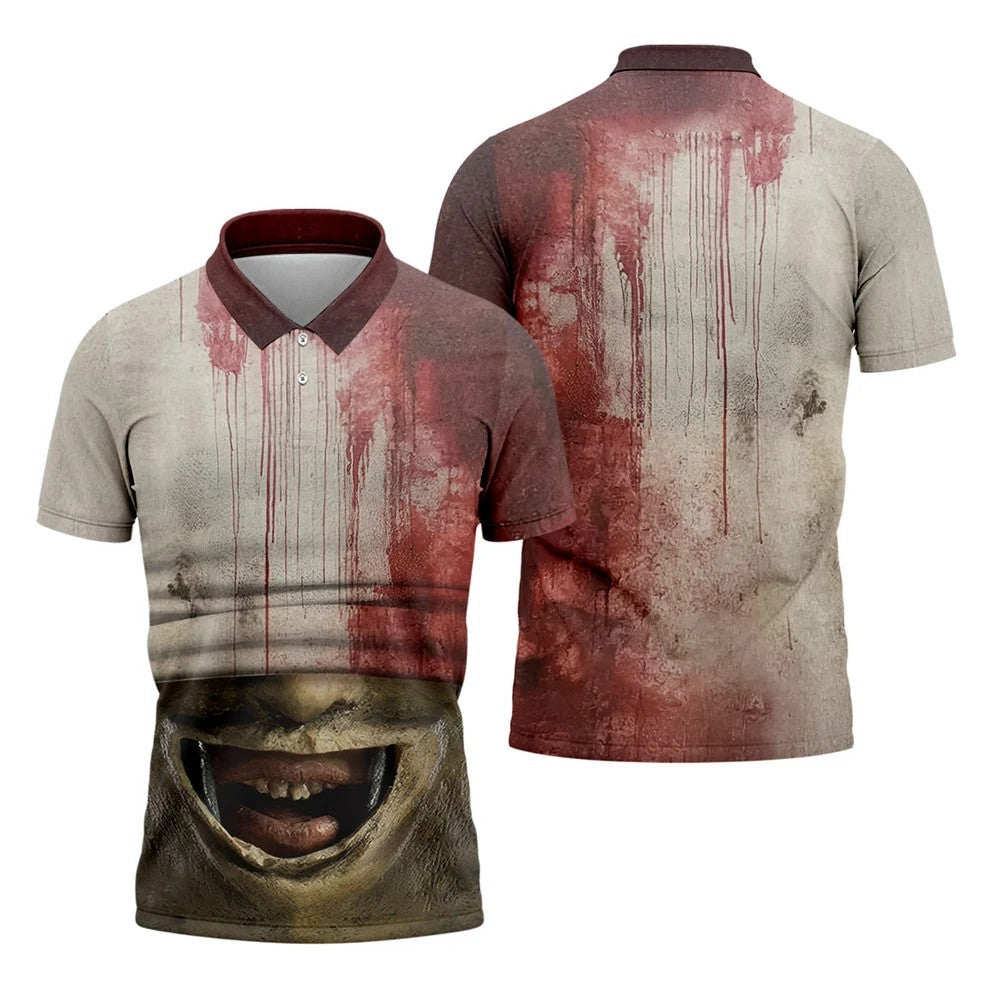 Leather Mask Horror Character Halloween Polo Shirt, Mens Golf Shirts, Printed Golf Shirts