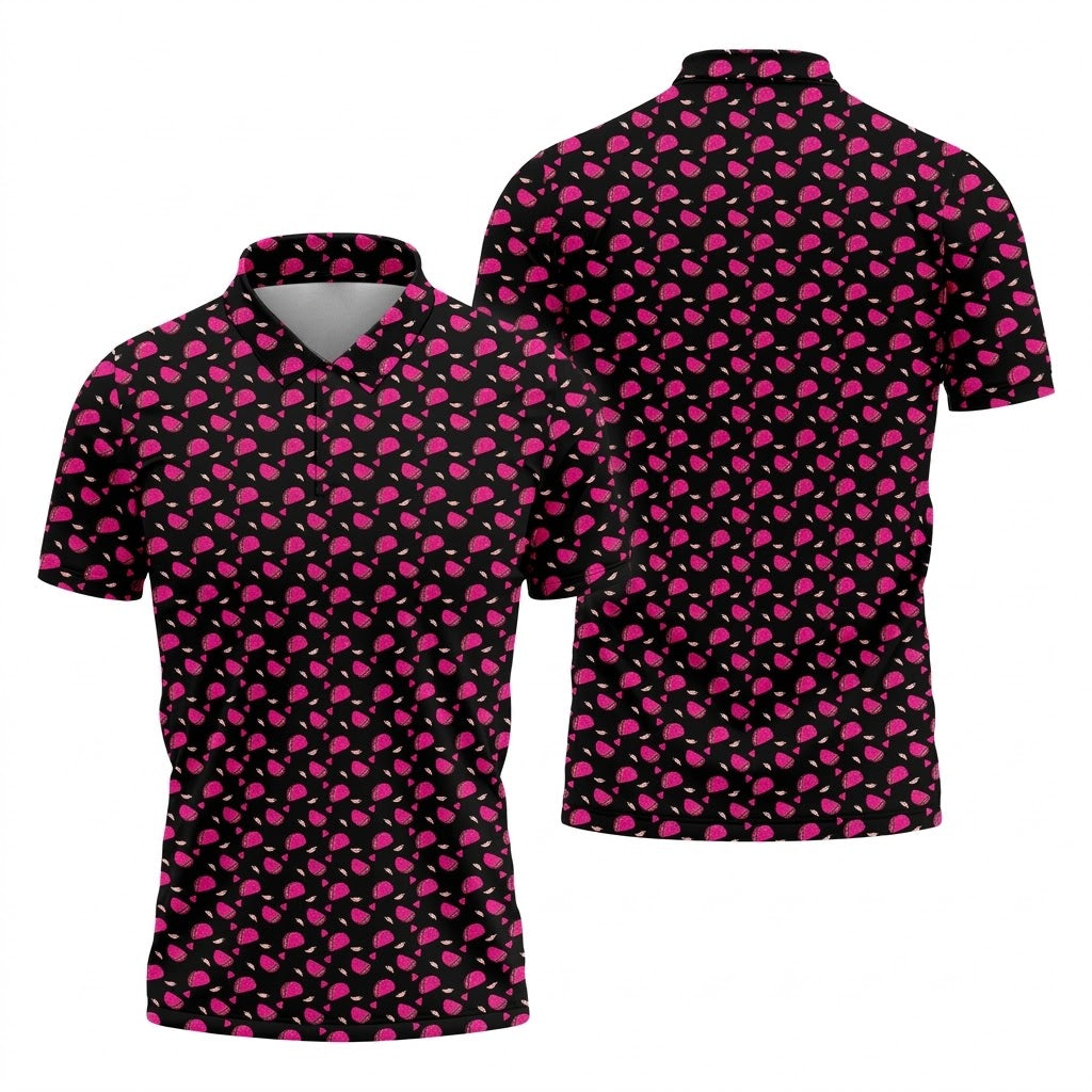 The Pink Taco Seamless Pattern Black Golf Shirt, Golf Tops For Men, Tacos Lover Golf Gift For Men
