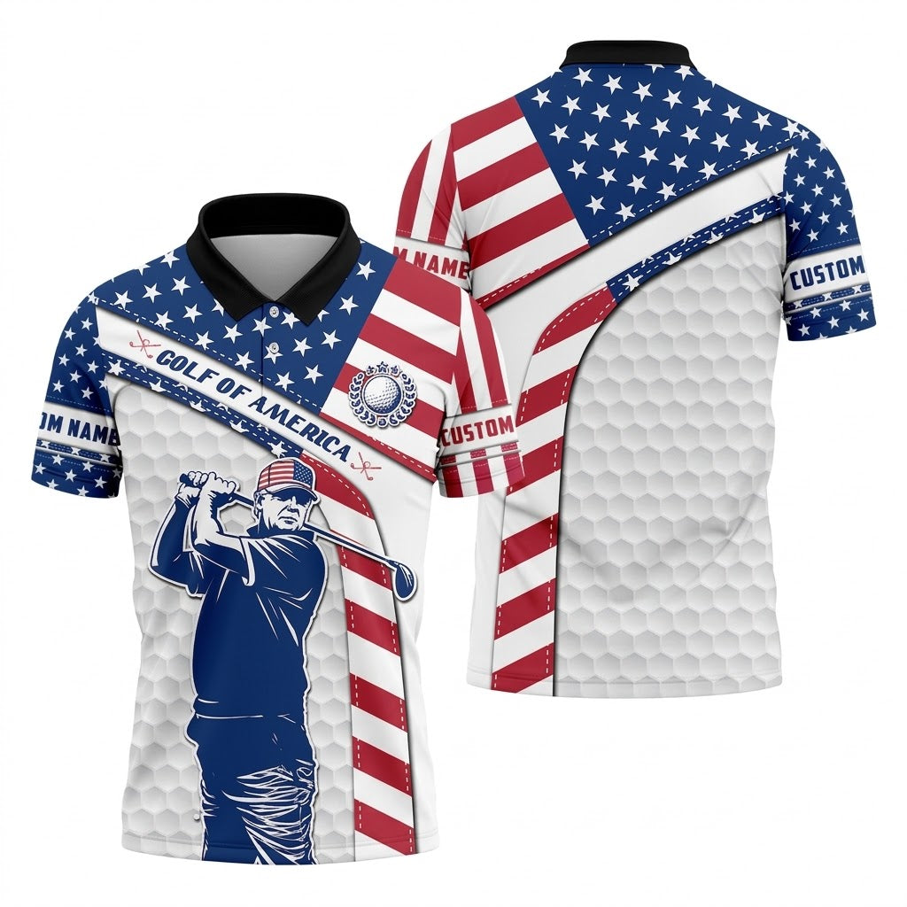 Funny Trump Golf Of America Custom Polos For Men, Mens Golf Gift, US 250 Anniversary Golfing Apparel