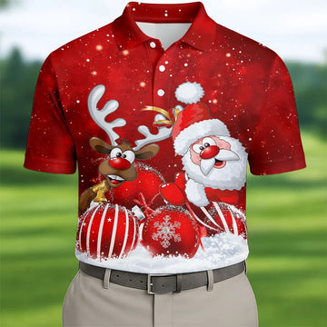 Santa Reindeer Snow Christmas Golf Shirt, Golf Shirts For Men, Golf Gifts For Men
