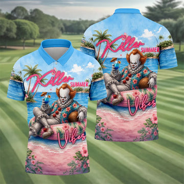 Killer Summer Vibes Scary Clown Golf Polo Shirt, Men's Golf Shirt, Printed Golf Shirts
