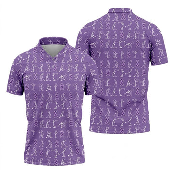 Funny Stick Figure Men's Golf Shirt, Pancreatic Cancer Awareness Shirt, Purple Golf Shirt, Golf Shirts For Men