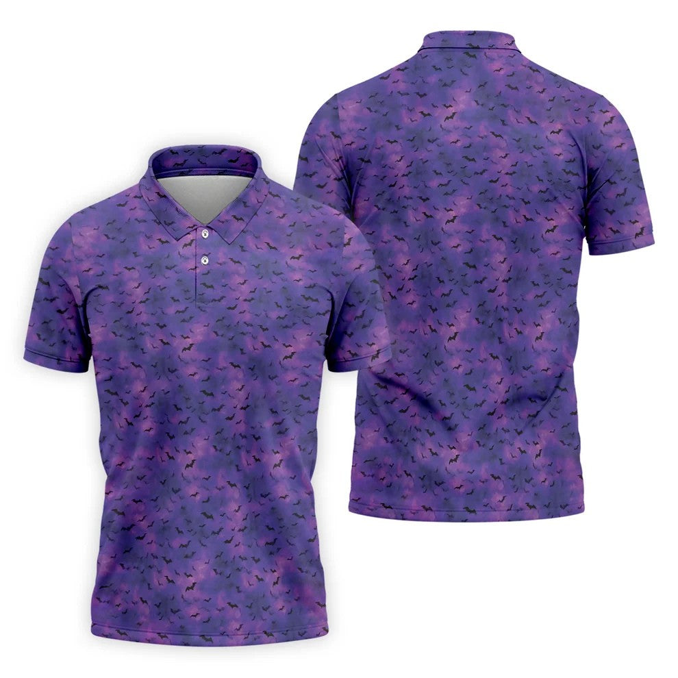 Gothic Bat Purple Golf Shirt, Halloween Polo Shirt Cool Golf Gift, Golf Shirts For Men