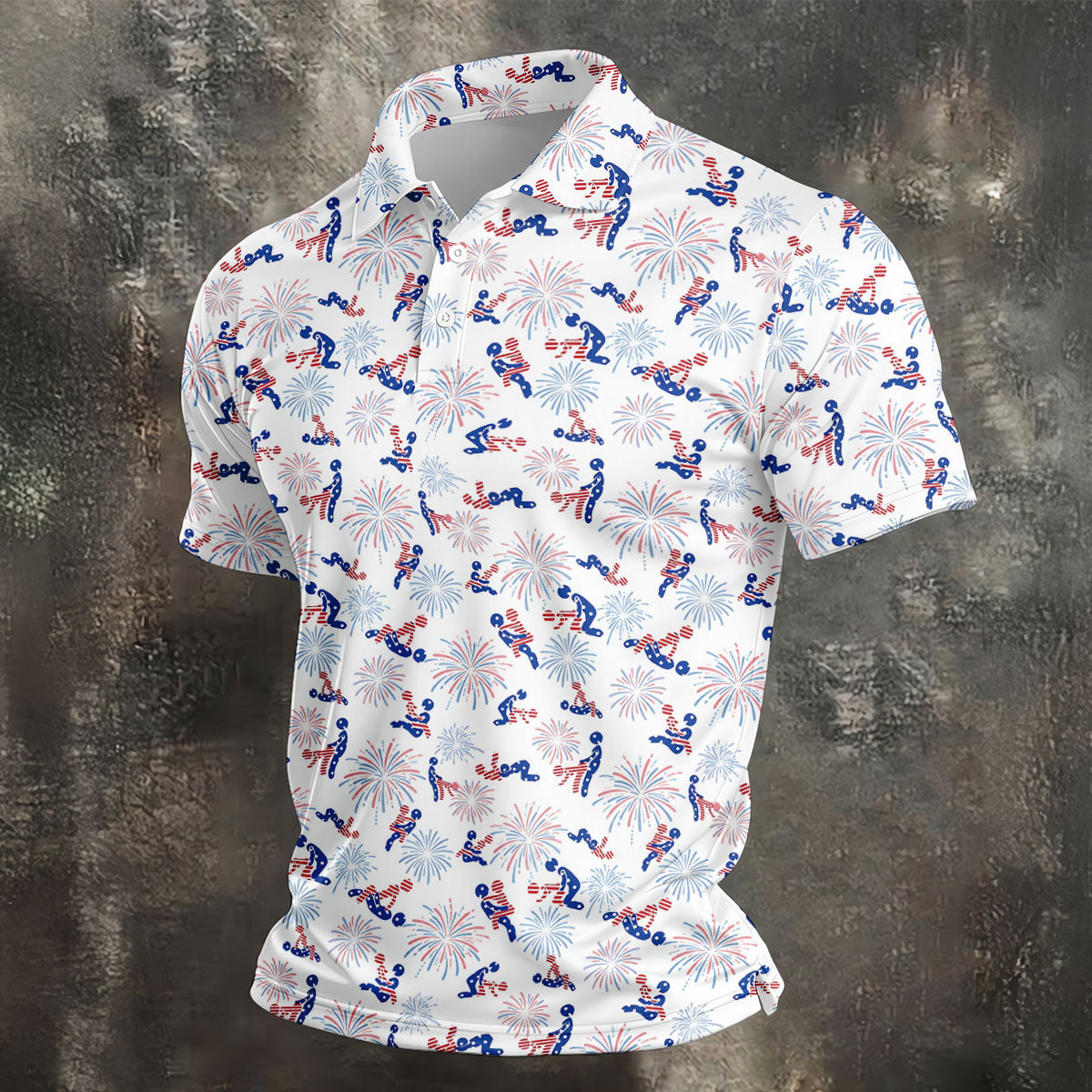 US Flag Pattern Naughty Couple Stick Figures Funny Golf Shirt, 250 Years Golf Shirts For Men