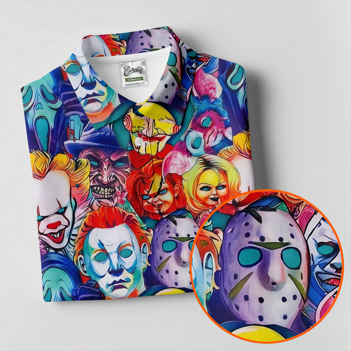 Colorful Horror Character Faces Halloween Polo Shirt, Golf Polo For Women, Ladies Golf Top