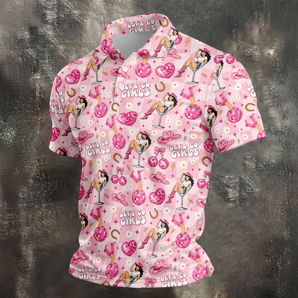 Let's Go Girls Pink Cowgirl Golf Polo Shirt, Mens Golf Shirts, Hawaiian Golf Shirt