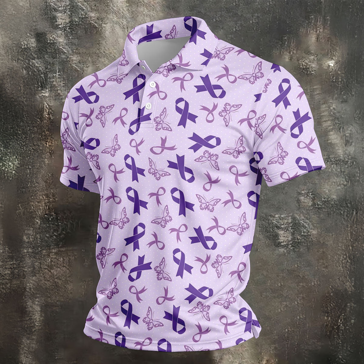 Breast Cancer Purple Ribbon Butterfly Polo Shirt, Mens Golf Polo, Breast Cancer Shirt
