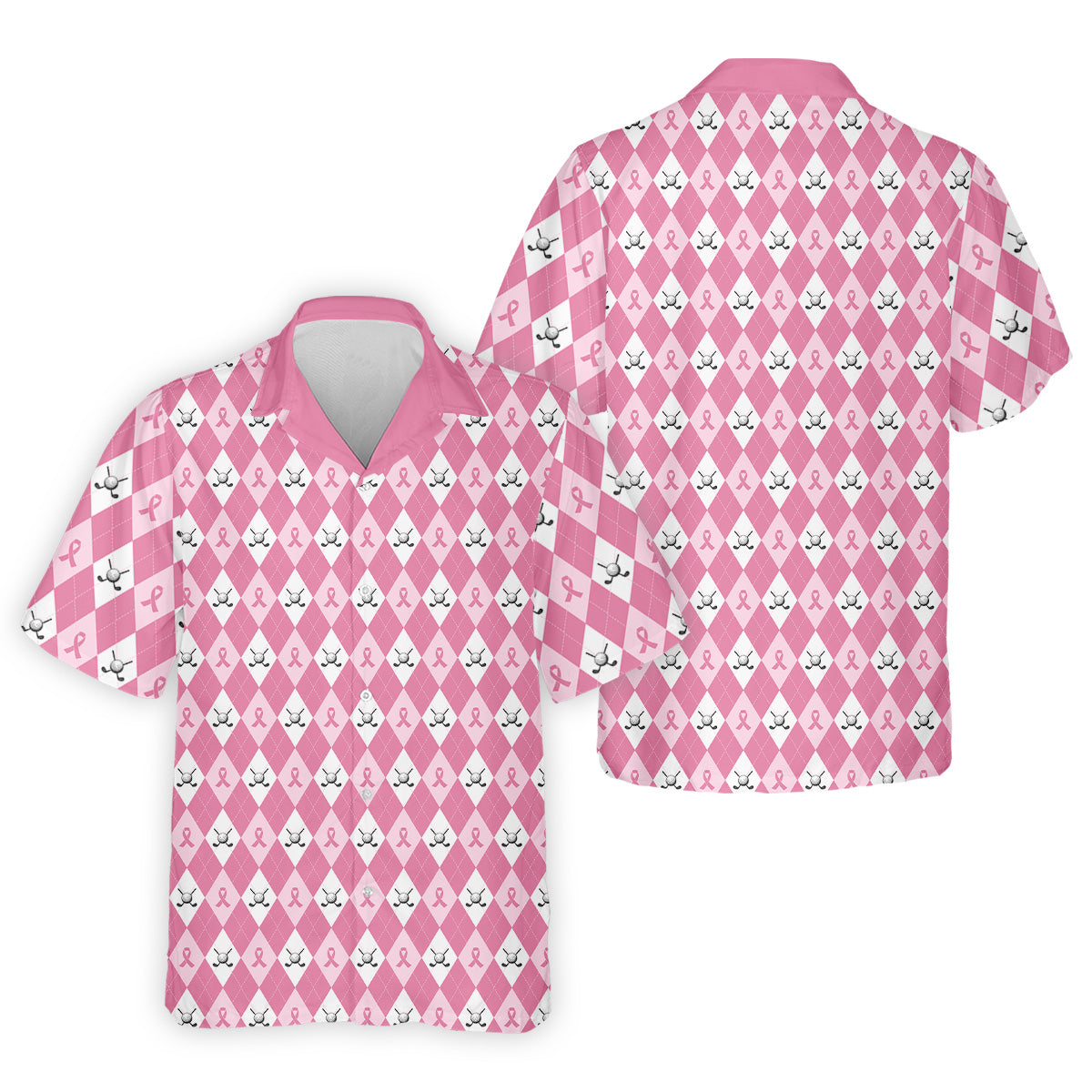 Breast Cancer Golf Shirt, Pink Argyle Golf Shirt, Breast Cancer Awareness Shirts, Couple Golf Shirt